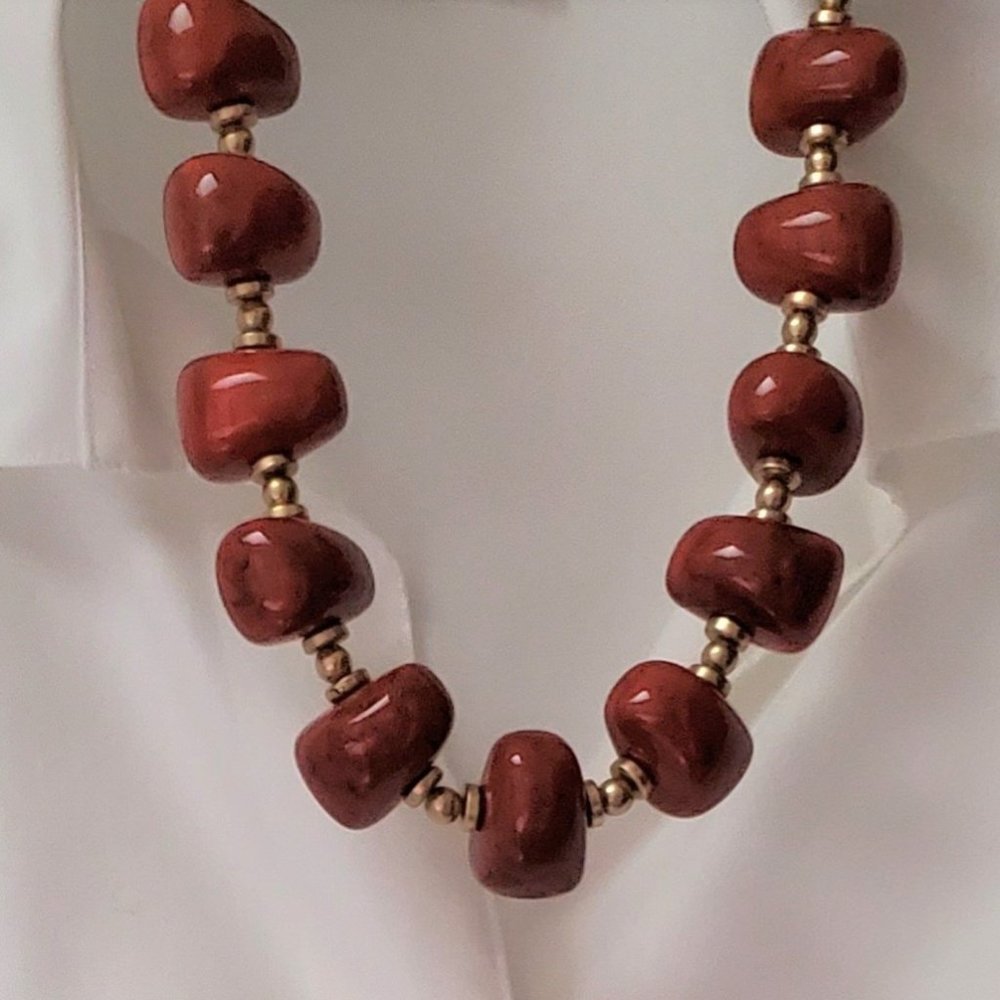Chico's Chunky Burnt-Sienna Beads with Golden Accents